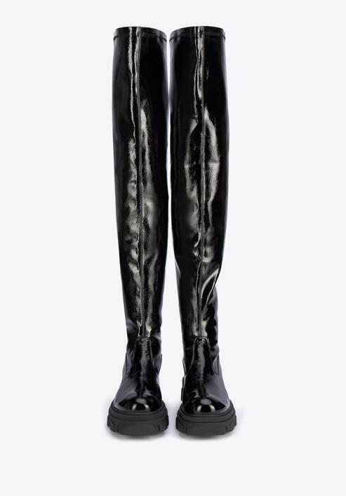 Patent leather thigh high boots, black, 95-D-803-1L-40, Photo 3