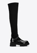 Women's patent leather over the knee boots with chain detail, black, 97-D-502-1L-41, Photo 1