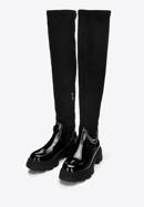 Women's patent leather over the knee boots with chain detail, black, 97-D-502-1L-41, Photo 2