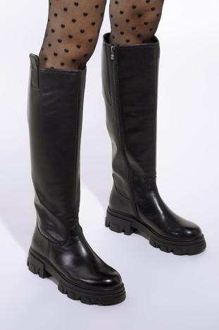 Leather lug sole boots, black, 95-D-511-1-40, Photo 1