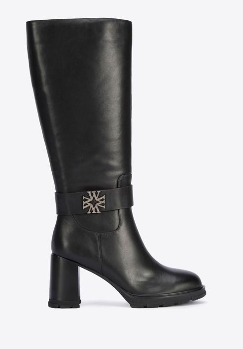 Women's block heel leather boots, black, 95-D-516-1L-37, Photo 1