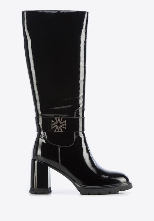 Women's block heel leather boots, black-silver, 95-D-516-1L-36, Photo 1