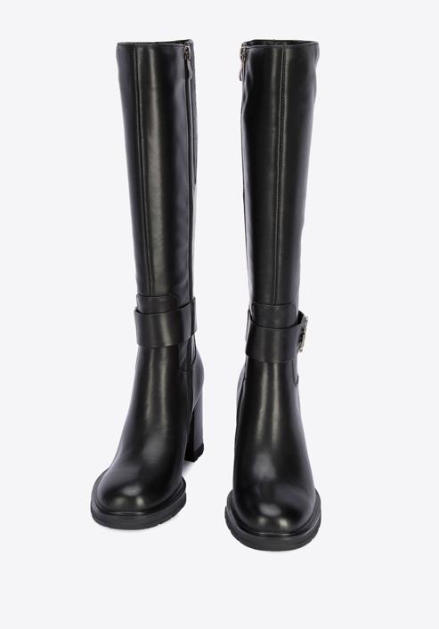 Women's block heel leather boots, black, 95-D-516-1-38, Photo 2