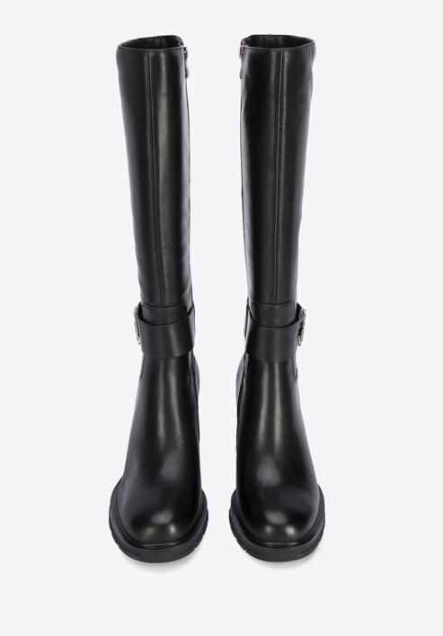 Women's block heel leather boots, black, 95-D-516-1L-37, Photo 3