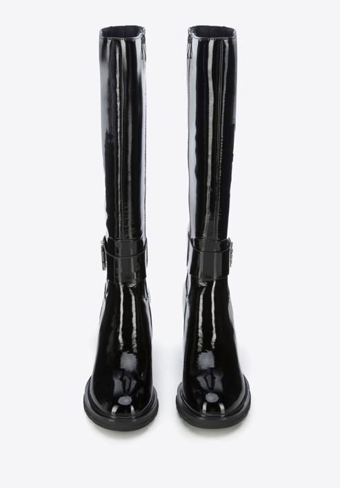 Women's block heel leather boots, black-silver, 95-D-516-1-37, Photo 3