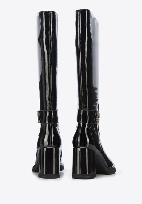 Women's block heel leather boots, black-silver, 95-D-516-1-37, Photo 4