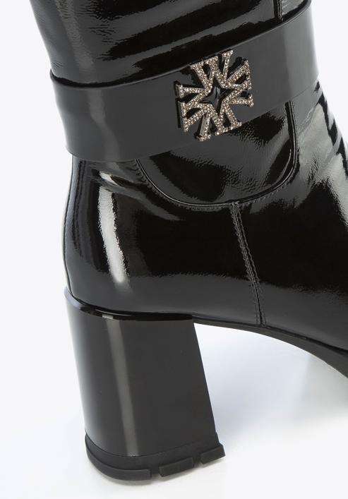 Women's block heel leather boots, black-silver, 95-D-516-1L-40, Photo 6