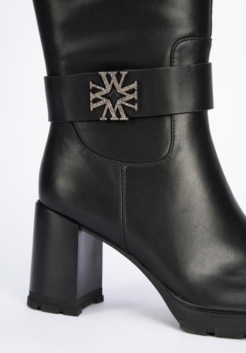 Women's block heel leather boots, black, 95-D-516-1L-36, Photo 7