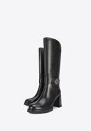 Women's block heel leather boots, black, 95-D-516-1-38, Photo 8