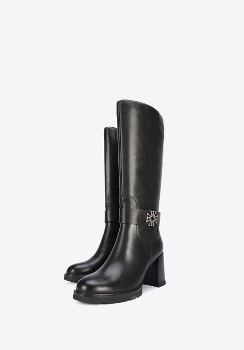 Women's block heel leather boots, black, 95-D-516-1L-37, Photo 8
