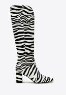 Textured leather knee high boots, white-black, 97-D-511-41-38, Photo 1