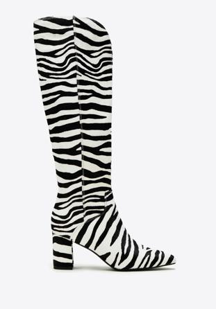 Textured leather knee high boots, white-black, 97-D-511-10-39, Photo 1