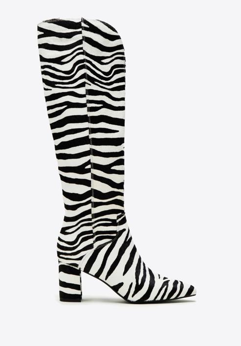 Textured leather knee high boots, white-black, 97-D-511-41-39, Photo 1