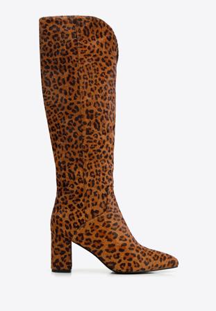Textured leather knee high boots, dark brown - light brown, 97-D-511-41-41, Photo 1