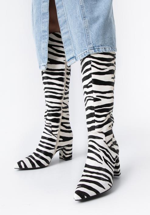 Textured leather knee high boots, white-black, 97-D-511-51-40, Photo 15