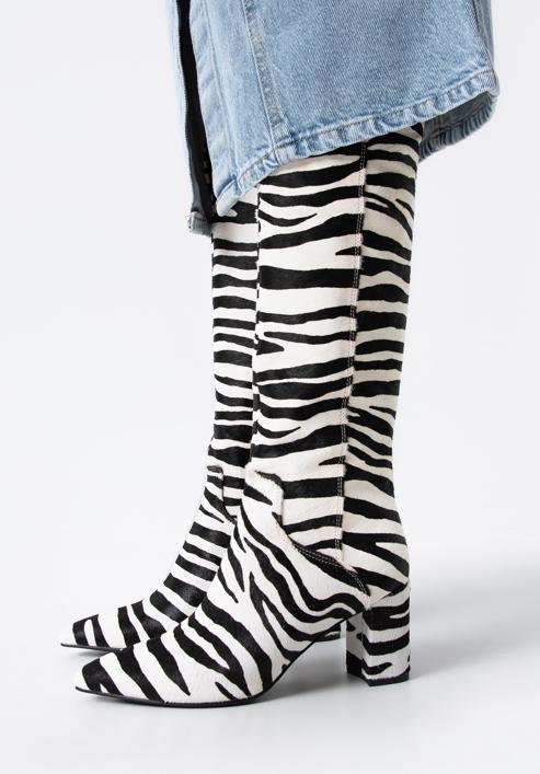 Textured leather knee high boots, white-black, 97-D-511-10-39, Photo 16