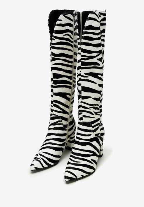 Textured leather knee high boots, white-black, 97-D-511-10-37, Photo 2