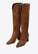 Textured leather knee high boots, dark brown - light brown, 97-D-511-51-41, Photo 2