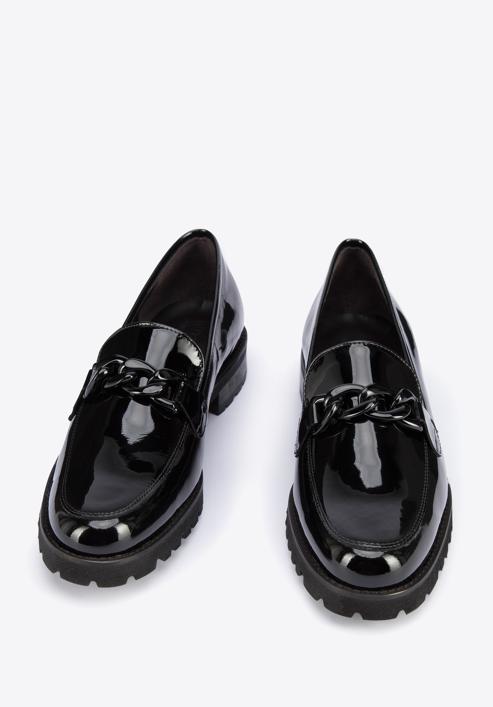 Patent leather moccasins with chain strap, black, 95-D-102-1-40, Photo 2