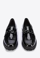 Patent leather moccasins with chain strap, black, 95-D-102-1-40, Photo 3