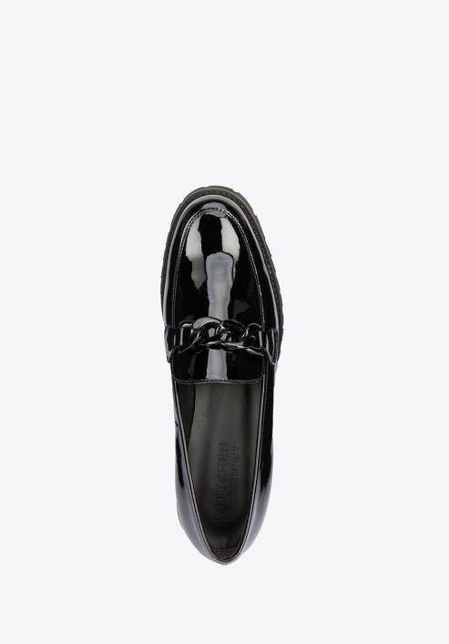 Patent leather moccasins with chain strap, black, 95-D-102-1-40, Photo 5