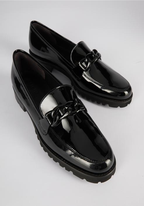 Patent leather moccasins with chain strap, black, 95-D-102-1-40, Photo 7