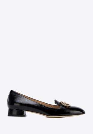 Patent leather loafers with circle ring detail, black, 96-D-104-1-35, Photo 1