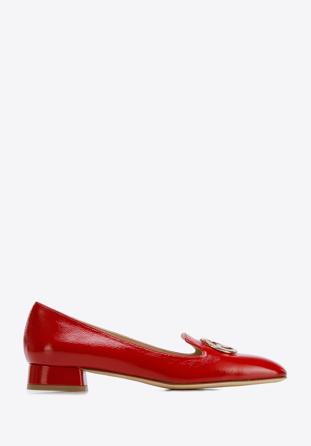 Patent leather loafers with circle ring detail, red, 96-D-104-3-39, Photo 1