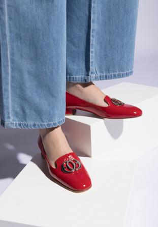Patent leather loafers with circle ring detail, red, 96-D-104-3-39, Photo 1