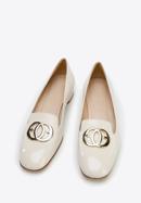 Patent leather loafers with circle ring detail, cream, 96-D-104-1-35, Photo 2