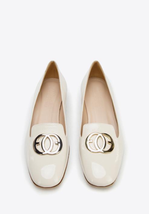 Patent leather loafers with circle ring detail, cream, 96-D-104-9-38, Photo 3