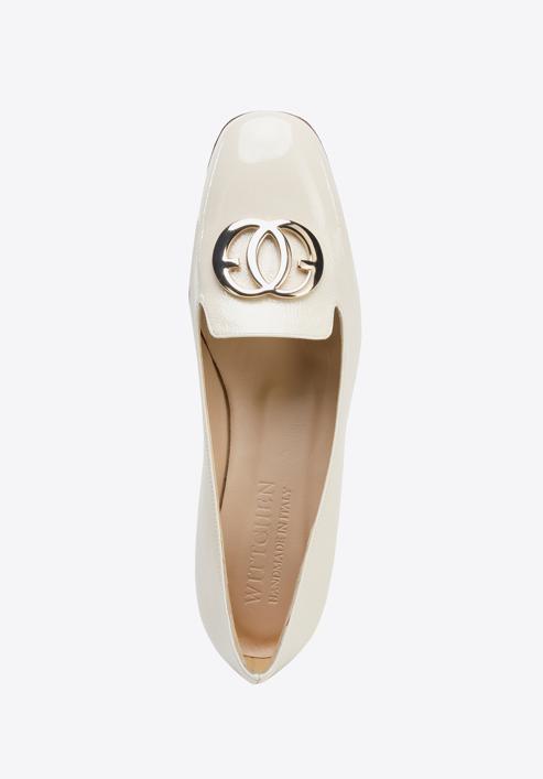 Patent leather loafers with circle ring detail, cream, 96-D-104-9-38, Photo 4
