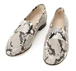 Women's leather loafers with a snakeskin pattern, grey-black, 92-D-109-1-36, Photo 1