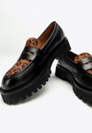 Women's animal print leather moccasins, black-brown, 97-D-512-51-37, Photo 7