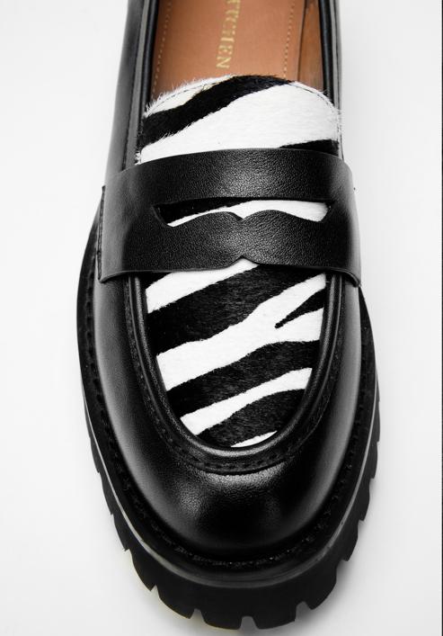 Women's animal print leather moccasins, black-white, 97-D-512-41-39, Photo 9