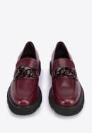 Leather moccasins with chain strap, burgundy, 95-D-104-3-41, Photo 3