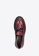 Leather moccasins with chain strap, burgundy, 95-D-104-3-37, Photo 5