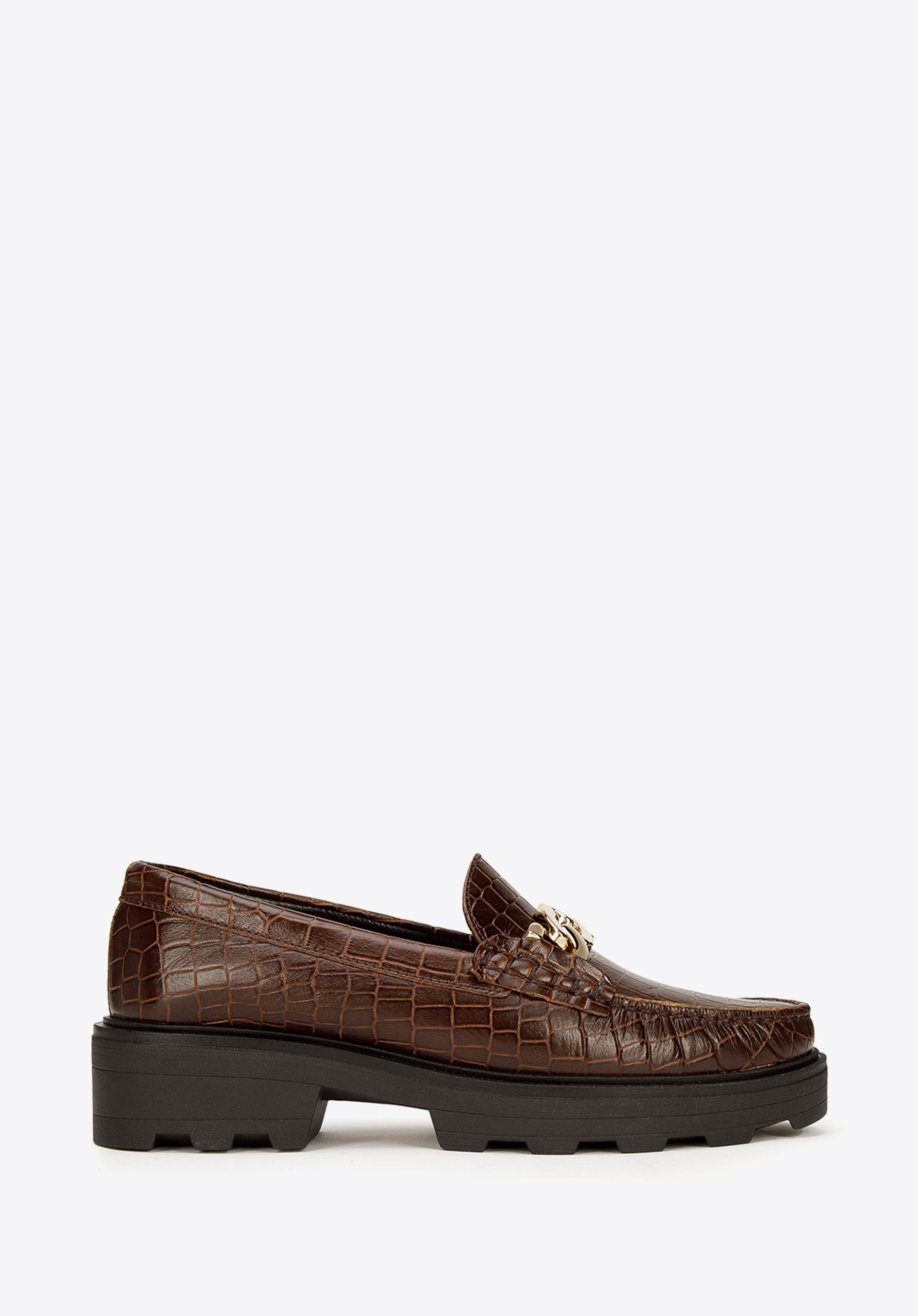 Women's leather moccasins with chain strap, brown, 93-D-531-4-41, Photo 1