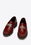 Women's leather moccasins with chain strap, burgundy, 93-D-531-1G-38, Photo 2