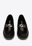 Women's leather moccasins with chain strap, black-gold, 93-D-531-1G-35, Photo 3