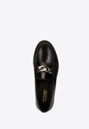 Women's leather moccasins with chain strap, black-gold, 93-D-531-1G-35, Photo 4