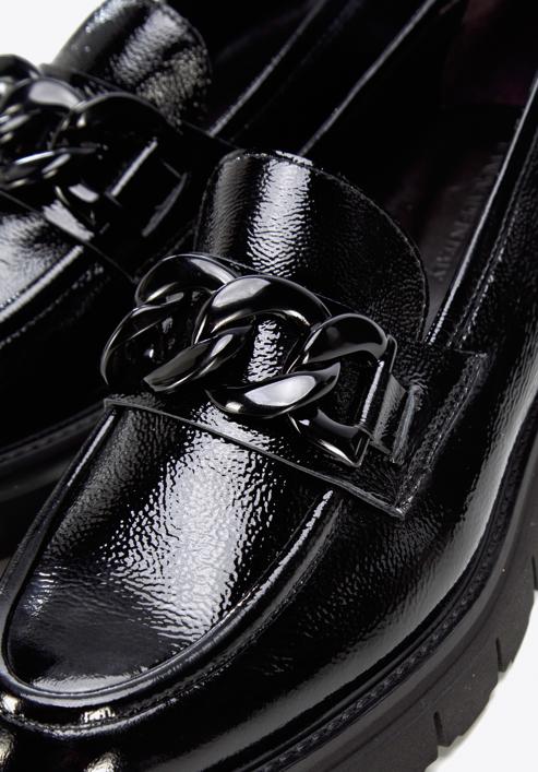 Women's leather chain detail moccasins, black, 96-D-112-1-40, Photo 7