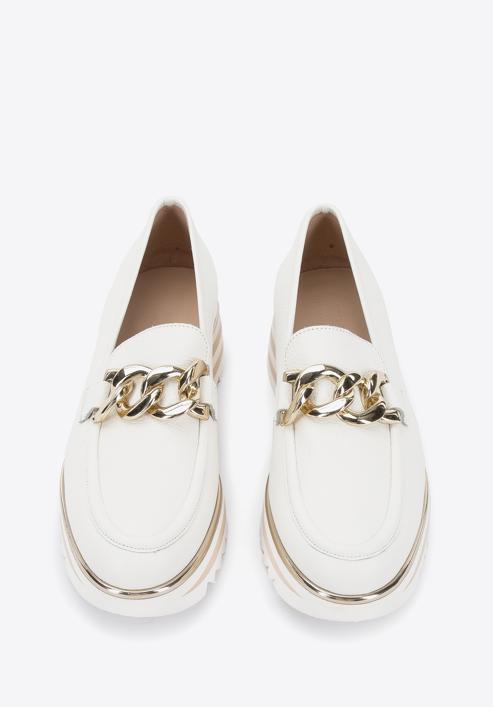 Leather platform moccasins with chain strap, cream, 96-D-100-9-41, Photo 2