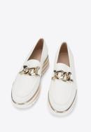 Leather platform moccasins with chain strap, cream, 96-D-100-9-41, Photo 3