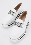 Leather platform moccasins with chain strap, white, 96-D-100-9-41, Photo 7