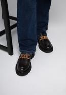 Women's leather platform moccasins with a decorative chain strap, dark brown, 97-D-105-4-38_5, Photo 17