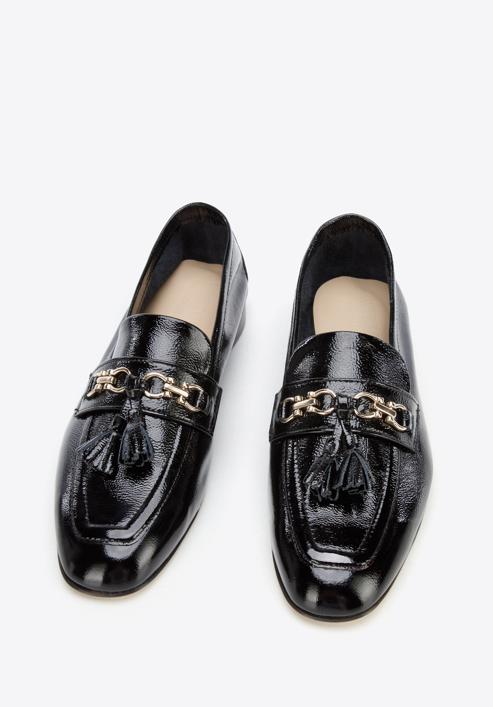 Patent leather moccasins with chain strap with tassel detail, black, 96-D-106-1-37, Photo 2