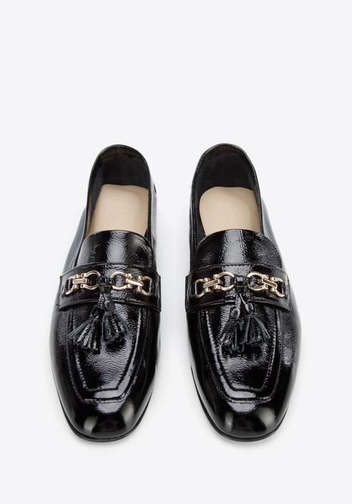 Patent leather moccasins with chain strap with tassel detail, black, 96-D-106-1-38, Photo 3