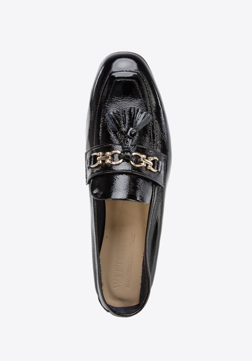 Patent leather moccasins with chain strap with tassel detail, black, 96-D-106-N-35, Photo 4
