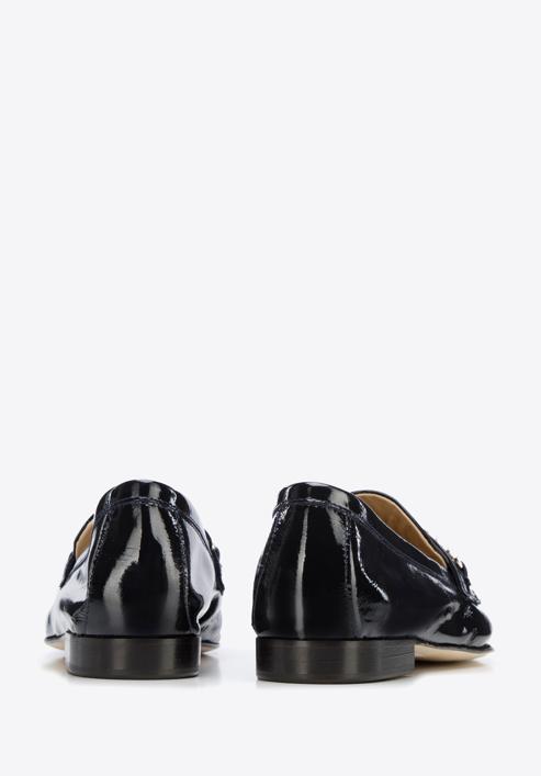 Patent leather moccasins with chain strap with tassel detail, dark navy blue, 96-D-106-1-36, Photo 4